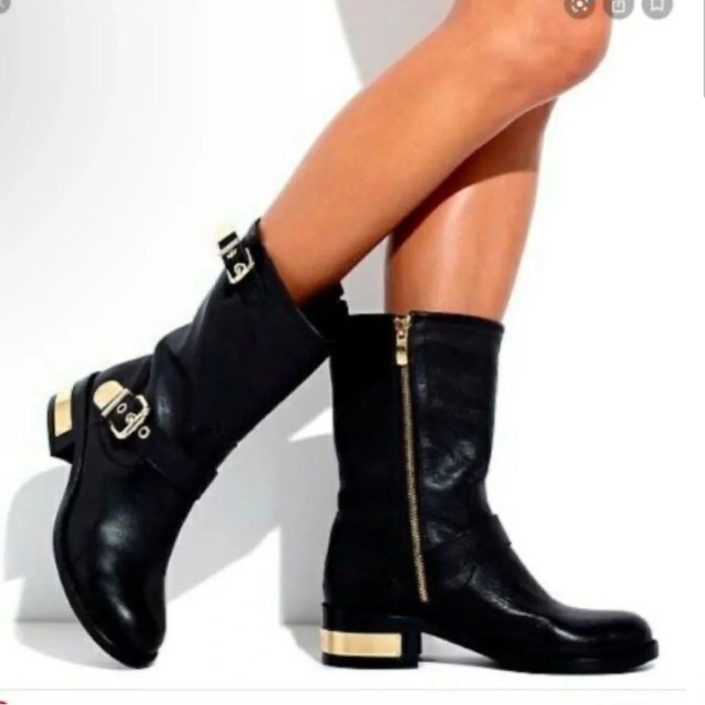 Vince Camuto Winchell Leather Moto Boots - Picture 2 of 7